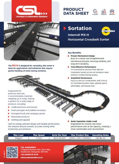 Horizontal Crossbelt Sorter - Datasheet Snip